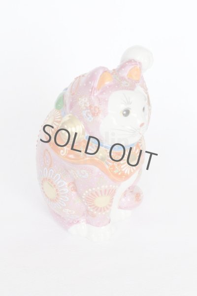 Photo3: Japanese Lucky Cat Kutani Porcelain Maneki Neko rokugo pink mori H 19.5cm  (3)