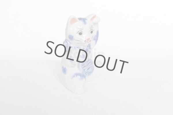 Photo6: Japanese Lucky Cat Kutani Porcelain Maneki Neko sansan sometsuke H 10cm  (6)