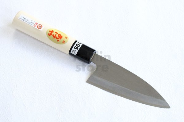 Photo1: Fujiwara Yasuki white-2 steel Japanese Double Edge Deba Knife 105mm (1)