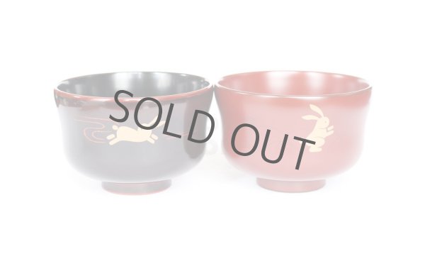 Photo1: Japanese Echizen Urushi lacquer soup rice bowl wan rabbit D10.3cm set of 2 (1)