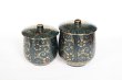 Photo2: Kutani porcelain Futatuki Yunomi blue gold aotibu Japanese tea cup (set of 2) (2)
