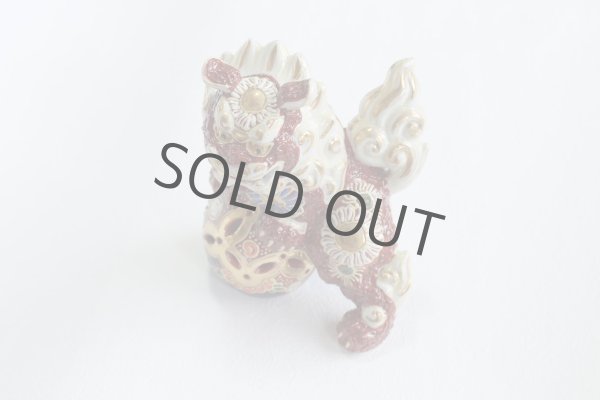 Photo2: Japanese Leo Shishi Dragon Lion dog Kutani Porcelain mori red H13cm a set of 2 (2)