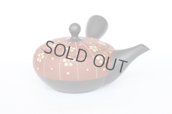 Photo4: Tokoname Japanese tea pot kyusu YT Shohou shu-red white plum 260ml (4)