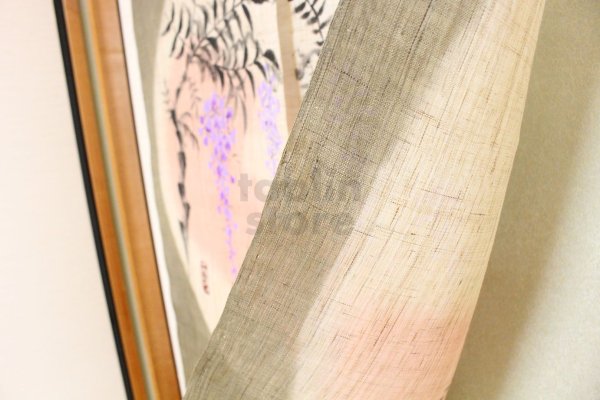 Photo4: Noren Mitsuru Japanese linen door curtain kusakizome wisteria flower 88 x 150cm (4)