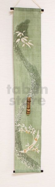Photo1: Kyoto tapestry SB Japanese batik bamboo single‐flower vase green 19 x 120cm (1)