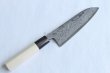 Photo11: Shigeki Tanaka Blue 2 steel Suminagashi Damascus Hand forged Santoku knife 165mm (11)
