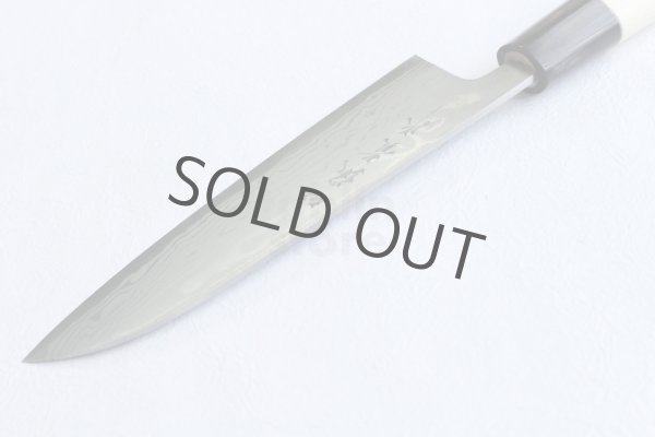 Photo7: Shigeki Tanaka Blue 2 steel Suminagashi Damascus Hand forged Santoku knife 165mm (7)