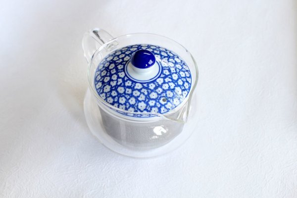 Photo6: Hasami Porcelain Glass Japanese tea pot milk S type strainer blue 375ml (6)
