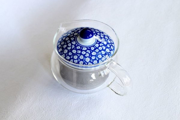 Photo4: Hasami Porcelain Glass Japanese tea pot milk S type strainer blue 375ml (4)