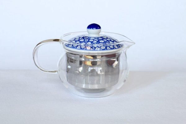 Photo1: Hasami Porcelain Glass Japanese tea pot milk S type strainer blue 375ml (1)