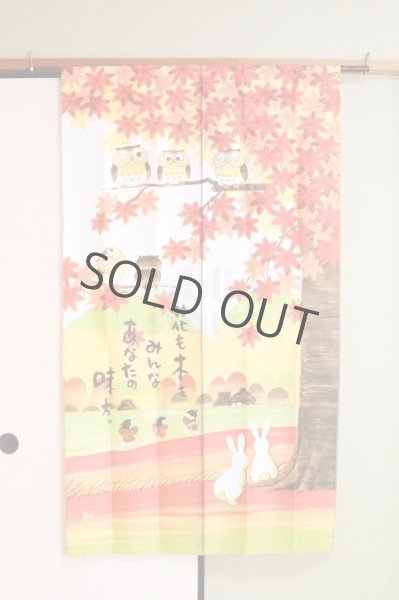 Photo9: Noren Japanese Curtain Doorway NM SD autumn owl rabbit 85 x 150 cm (9)