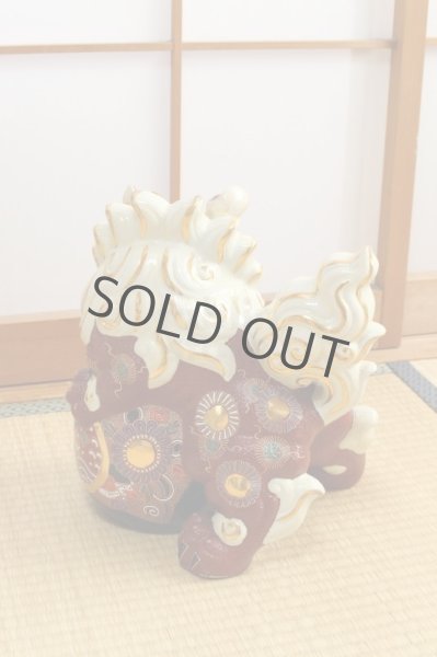 Photo8: Japanese Leo Shishi Dragon Lion dog Kutani Porcelain mori red H31cm Left (8)