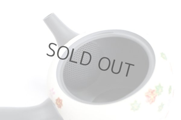 Photo6: Tokoname Japanese tea pot kyusu YT Shohou autumn leaves white 420ml (6)