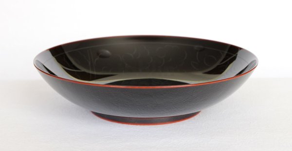 Photo5: Japanese Echizen Urushi lacquer Serving bowl peony pattern ryu D21.5cm (5)