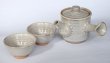 Photo1: Japanese tea pot cups set Hagi ware Hakuyu soroe pottery tea strainer 420ml (1)