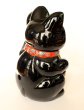 Photo3: Japanese Lucky Cat Tokoname ware YT Porcelain Maneki Neko Kai black left h H23cm (3)