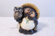 Photo1: Shigaraki pottery Japanese figurineTanuki Raccoon Dog with Owl H26cm (1)