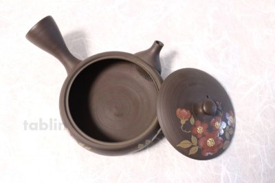 Photo3: Tokoname ware Japanese tea pot Gyokko ceramic tea strainer red flower flat 140ml