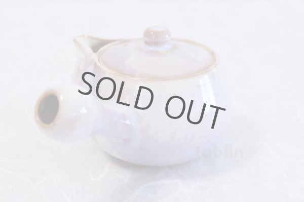 Photo4: Hagi ware Japanese tea pot cups set purple yu with stainless tea strainer 350ml (4)