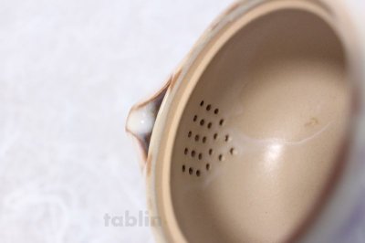 Photo2: Hagi ware Japanese tea pot cups set purple yu with stainless tea strainer 350ml