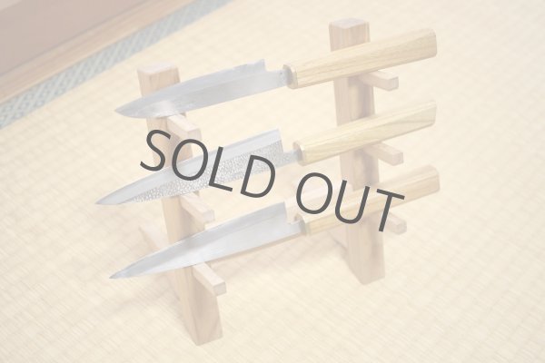 Photo8: ibuki Japanese tsuga wooden stand display shelf holder tower rack kit for 3 knives (8)