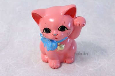 Photo2: Japanese Lucky Cat Tokoname ware YT Porcelain Maneki Neko ribbon pink H15cm