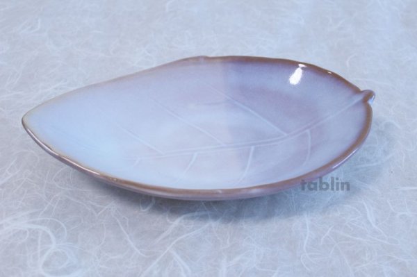 Photo3: Hagi ware Japanese Serving plate Hagi purple Leaf W310mm (3)