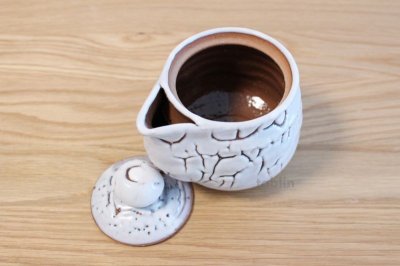 Photo1: Hagi yaki ware Japanese tea pot White Keizo wa kyusu pottery tea strainer 400ml