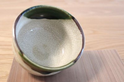 Photo1: Mino yaki ware Japanese tea bowl Oribe nodate yarokuya chawan Matcha Green Tea