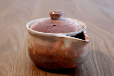 Photo1: Hagi yaki ware Japanese tea pot Ayatuti sen kyusu pottery tea strainer 200ml