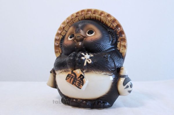 Photo2: Shigaraki pottery Japanese Tanuki Cute Raccoon Dog Onegai ryote H22cm (2)