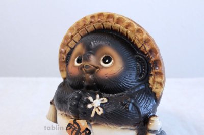 Photo1: Shigaraki pottery Japanese Tanuki Cute Raccoon Dog Onegai ryote H22cm