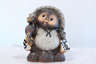 Photo2: Shigaraki pottery Japanese figurineTanuki Raccoon Dog Kohineri H25.5cm