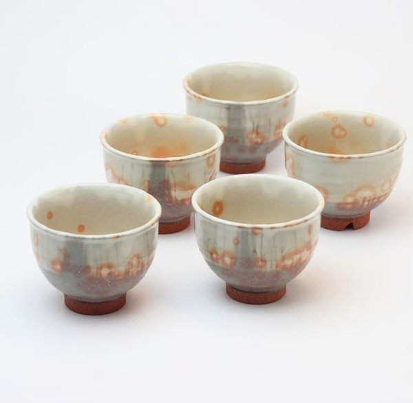 Photo2: Hagi ware Japanese pottery yunomi tea cups hani kumidashi 200ml set of 5 (2)