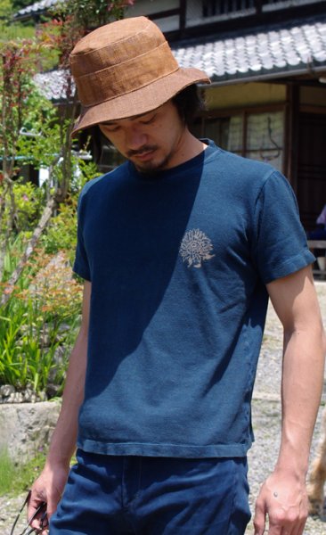 Photo1: Natural and Hand dyes Mitsuru unisexed T-shirt made in Japan indigo sunflower (1)
