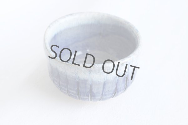 Photo2: Mino Japanese pottery tea ceremony matcha bowl blue togusa carved line chawan (2)
