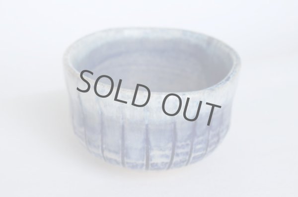 Photo8: Mino Japanese pottery tea ceremony matcha bowl blue togusa carved line chawan (8)
