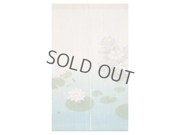 Photo1: Noren Japanese Doorway Curtain waza kyoto ajisai hydrangea linen 88 x 150 cm (1)