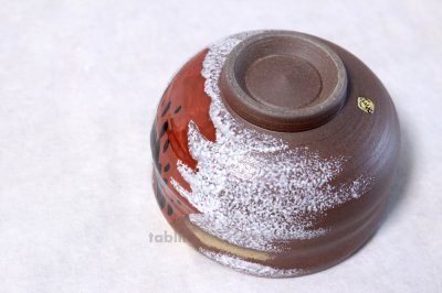 Photo1: Kutani porcelain tea bowl Mt. Fuji red chawan Matcha Green Tea Japanese
