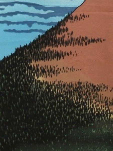 Photo4: Noren Japanese Curtain Doorway Ukiyo-e Red Mt.Fuji 85cm x 150cm (4)