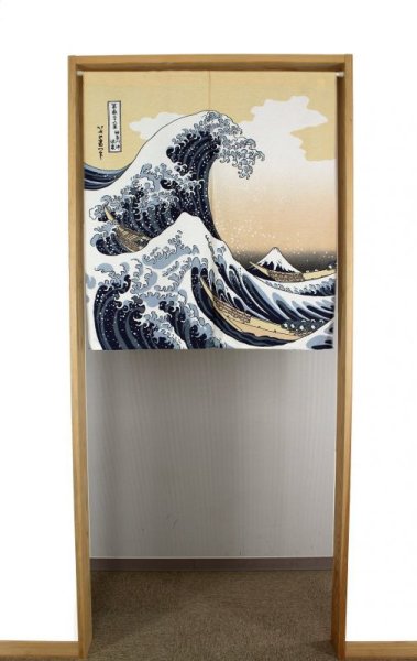 Photo1: Noren nm Japanese door curtain Ukiyoe Hokusai Shiranami 85 x 90cm (1)