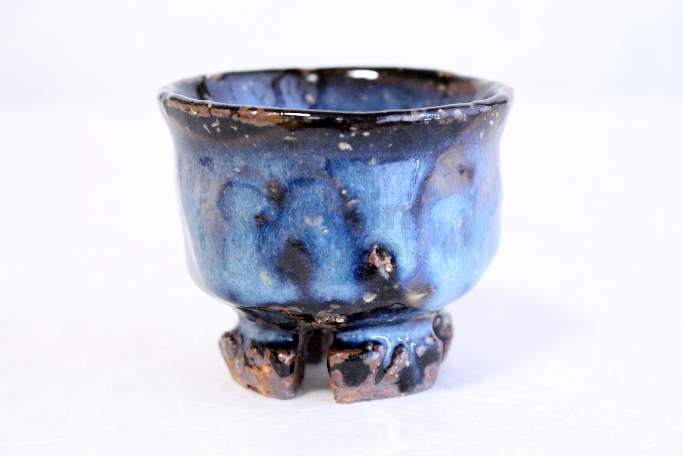 Hagi yaki ware Yunomi Japanese pottery tea cup Indigo Nagashi Blue Seigan Yamane 