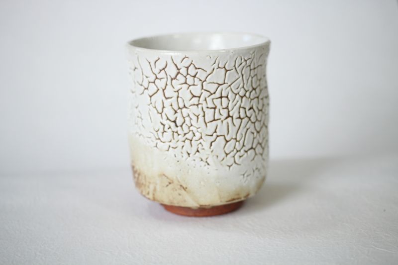 Yunomi japanese tea cup Hagi yaki ware sansai Artist Keiichiro w/woodenbox 
