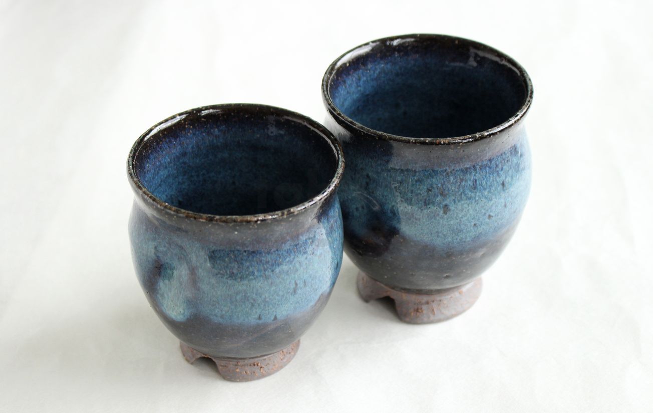 Hagi yaki ware Yunomi Japanese pottery tea cup Indigo Nagashi Blue Seigan Yamane 