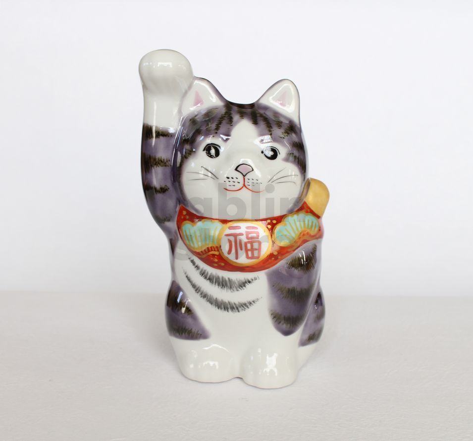 Japanese Lucky Cat Kutani Porcelain Maneki Neko yon mori H 14cm